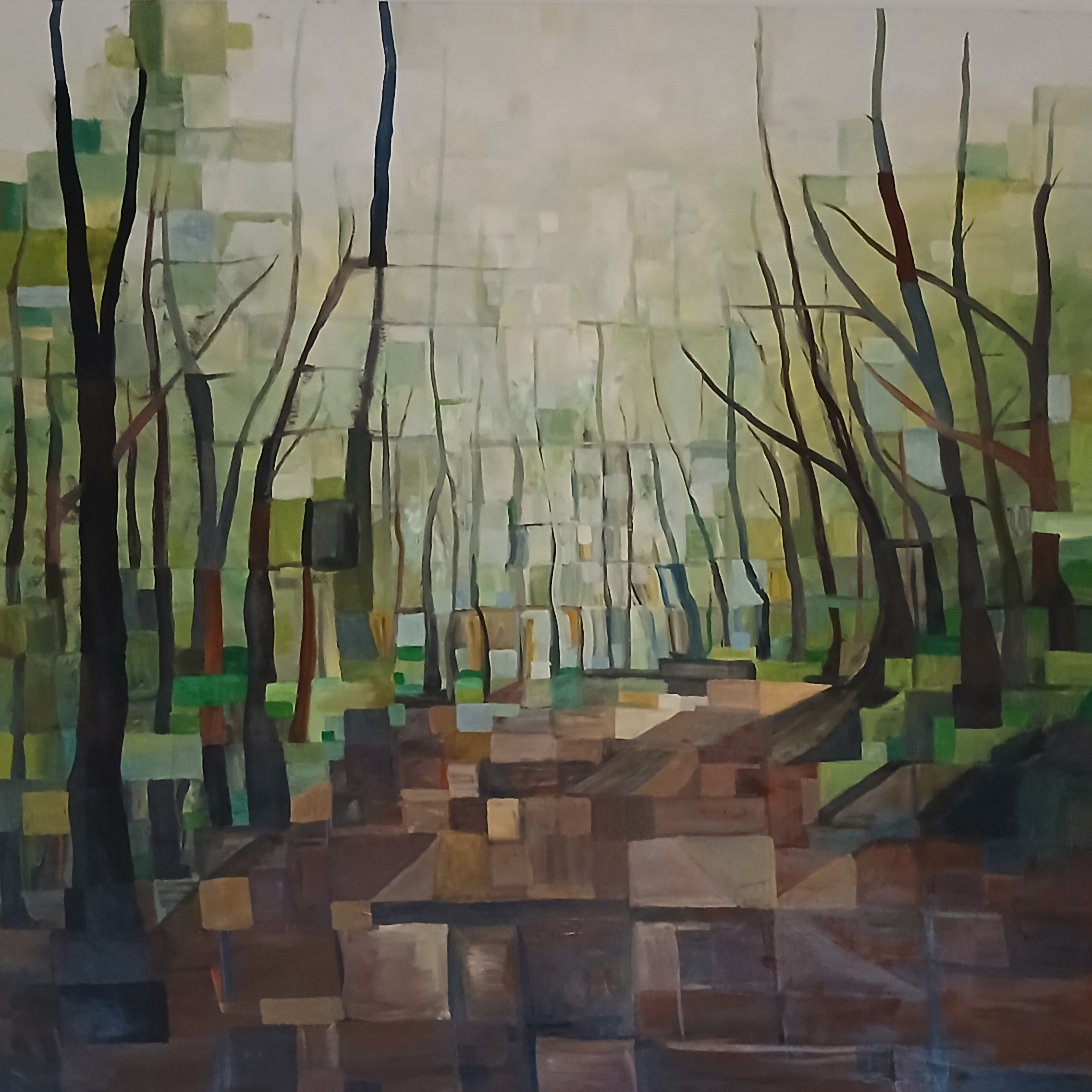 Michelle Joy Gopal. Walk through Fern Tree (2022). Oil on Canvas. 91cm x 91cm