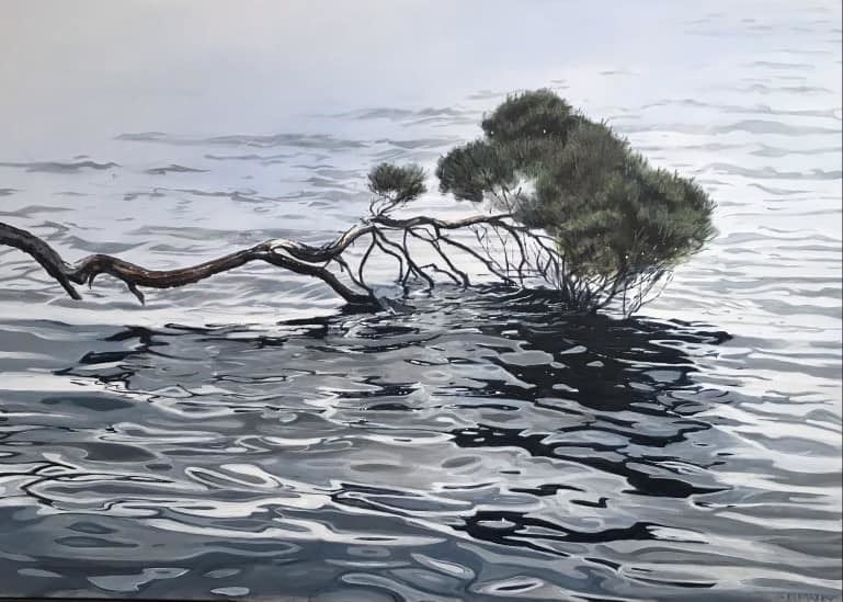 Susan Bleakley. Dark Reflections, Sarah Island. Acrylic on Canvas. 