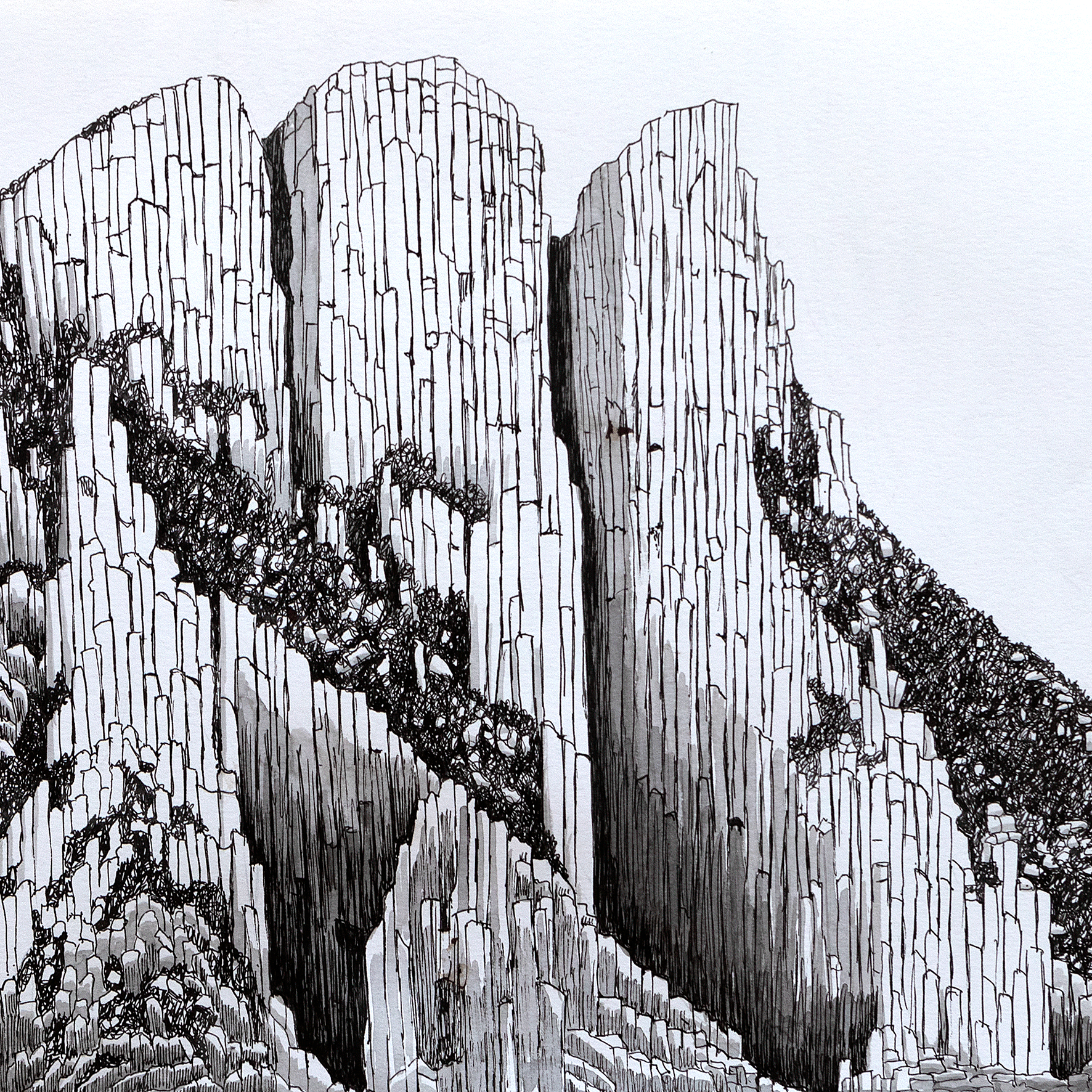 Anna Brooks. Cape Pillar (detail) (2024). Ink on paper. 530 x 730mm