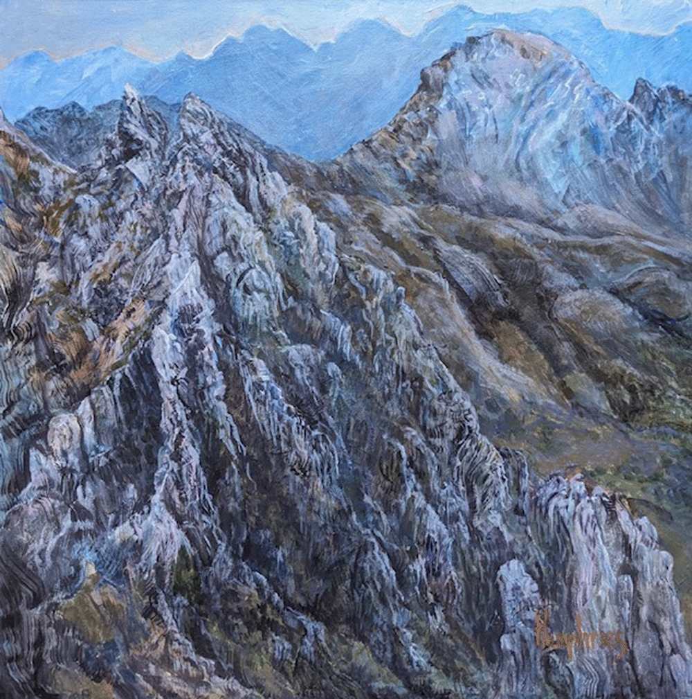 Trudy Humphries. Federation Peak from the Air. Acrylic. 